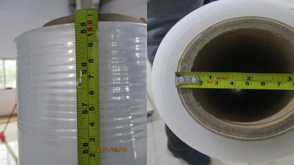 Inspector measuring film thickness roll width and core diameter