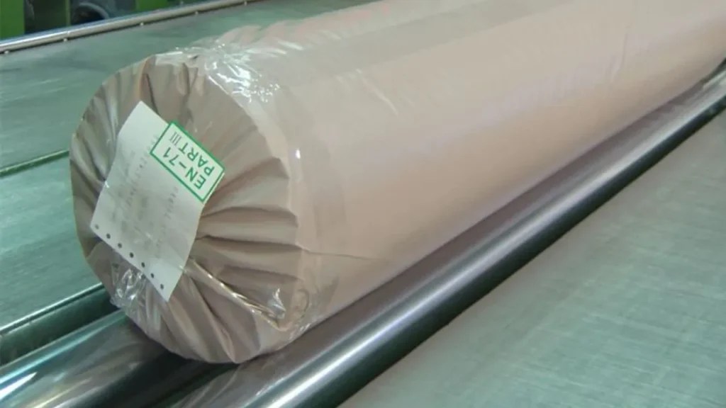Labeled PVC film roll protected for shipment